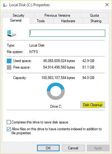 Windows 10 System Drive Properties - Technig